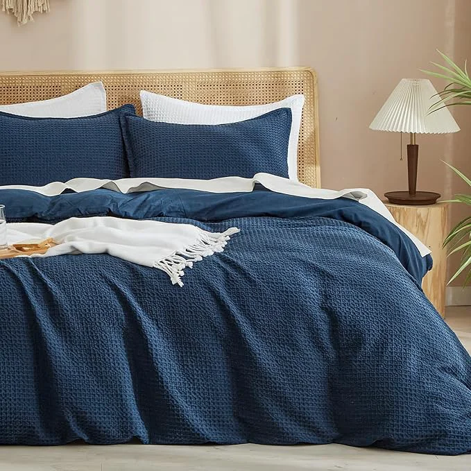 Responsible PHF Waffle Weave Duvet Cover Set Twin Twin XL Size No Snagging Soft Luxury Textured Breathable Comforter Cover for All Season 2pcs Durable Bedding Duvet Set with 1 Pillow Sham 68 quot x90 quot Navy Blue Powerful