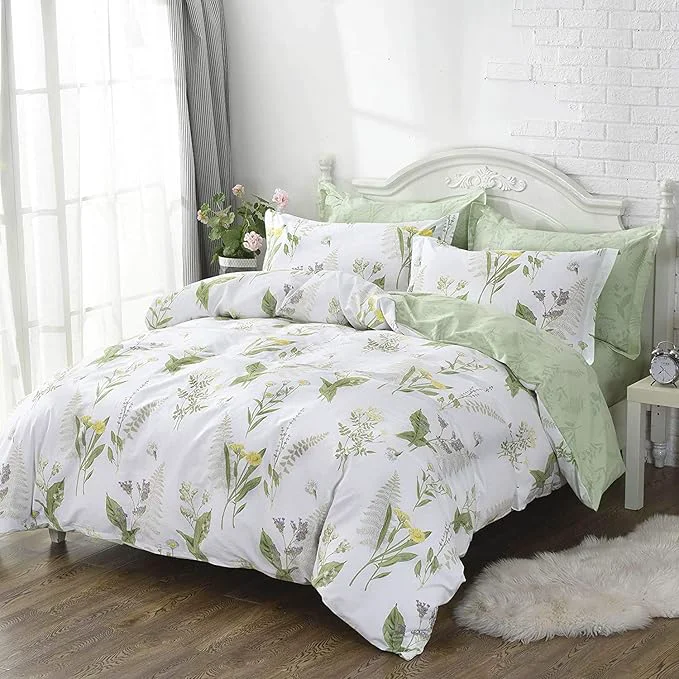 Flexible FADFAY Duvet Cover Set Queen Shabby Green Daisy and Lavender Flowers Cotton with Hidden Zipper Closure 3-Piece 1 Duvet Cover amp 2 Pillowcases Queen Size Trusted