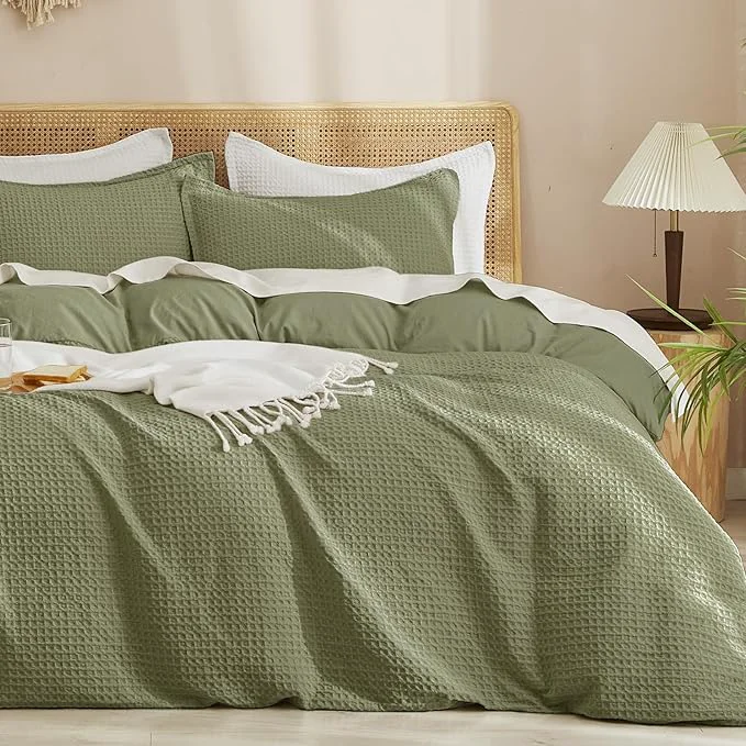 Specialty PHF Waffle Weave Duvet Cover Set King Size No Snagging Ultra Soft Luxury Textured Breathable Comforter Cover for All Season 3pcs Durable Bedding Duvet Set with 2 Pillow Shams 104 quot x90 quot Olive Green Certified