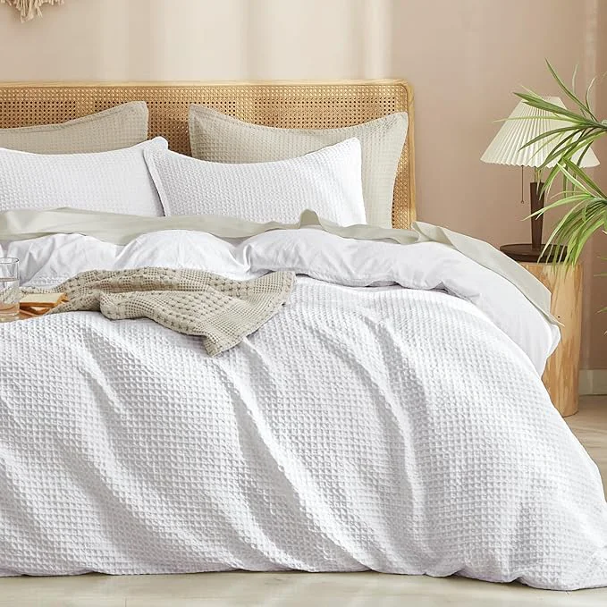 Outstanding PHF Waffle Weave Duvet Cover Set King Size No Snagging Ultra Soft Luxury Textured Breathable Comforter Cover for All Season 3pcs Durable Bedding Duvet Set with 2 Pillow Shams 104 quot x90 quot White Minimalist
