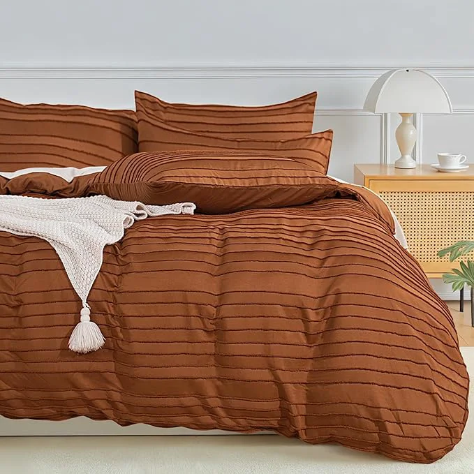 Enhanced NEXHOME PRO Duvet Cover Queen Brunt Orange 3 Pieces Boho Tufted Duvet Cover Set Soft and Lightweight Washed Microfiber Comforter Cover Set for All Season Brunt Orange 90 x 90 -No Comforter Advanced