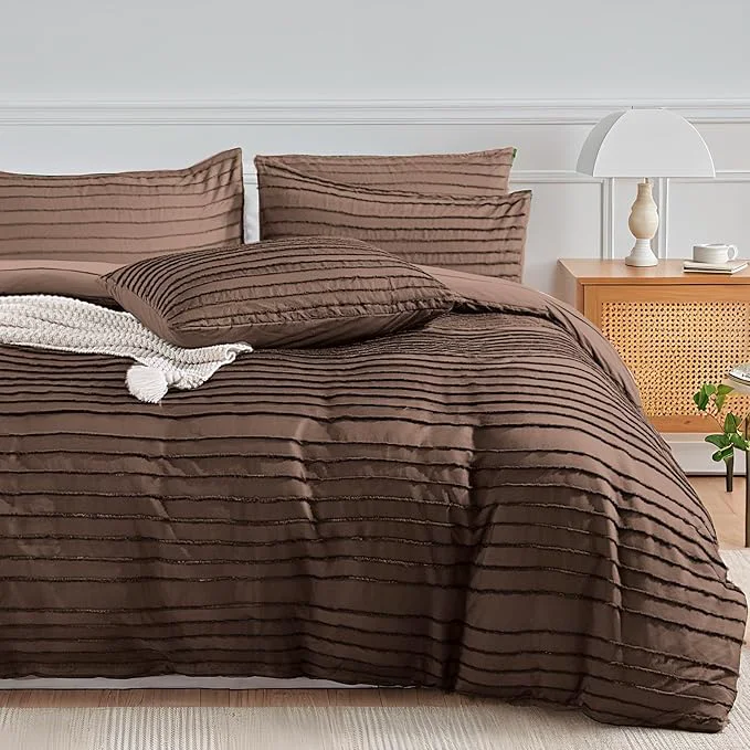 Reliable NEXHOME PRO Duvet Cover 3 Pieces Boho Tufted Duvet Cover Set Soft and Lightweight Washed Microfiber Comforter Cover Set Dark Brown 104 x 98 -No Comforter Sustainable