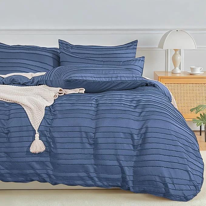 Carefully Designed NEXHOME PRO Duvet Cover 3 Pieces Boho Tufted Duvet Cover Set Soft and Lightweight Washed Microfiber Comforter Cover Set Sea Blue 104 x 98 -No Comforter Long-Lasting