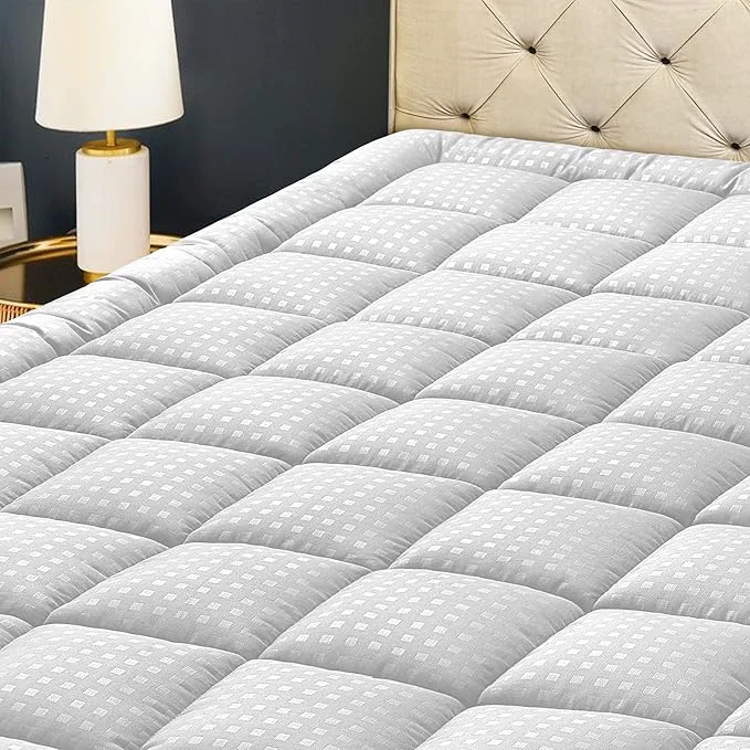 Environmentally Friendly HYLEORY King Mattress Pad Quilted Fitted Mattress Protector Cooling Pillow Top Mattress Cover Breathable Fluffy Soft Mattress Topper with 8-21 quot Deep Pocket Reusable