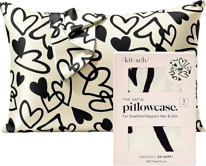 Expertly Made Kitsch Satin Pillowcase with Zipper for Hair amp Skin – Softer Than Silk Pillow Cases Smooth Cooling Satin Pillow Case Wrinkle- Machine Washable – Pillow Cases Standard Size 19×26 – Heart Original Design