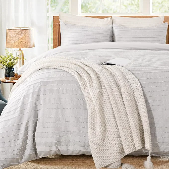 Flexible NEXHOME PRO Duvet Cover Light Grey 3 Pieces Boho Tufted Duvet Cover Set Soft and Lightweight Washed Microfiber Comforter Cover Set for All Season Light Grey Cal King 104 x 98 -No Comforter Innovative