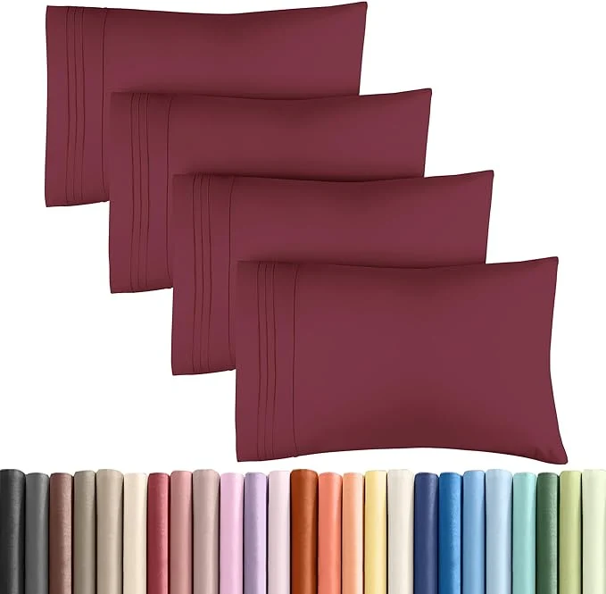 Relaxed Queen Pillow Cases Set of 4 – Ultra Soft Hotel Quality Pillowcase Covers – Comfy Cozy amp Wrinkle – Shrinkage Stain amp Fade Resistant – Machine Washable Pillow Protectors – 4 Piece Set – Burgundy Contemporary