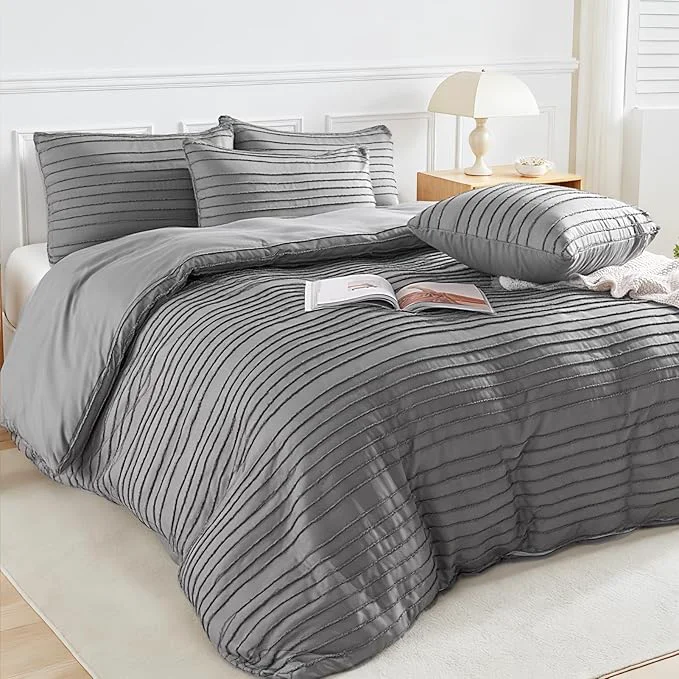 High-Performance NEXHOME PRO Duvet Cover Grey 3 Pieces Boho Tufted Duvet Cover Set Soft and Lightweight Washed Microfiber Comforter Cover Set for All Season Grey Cal King 104 x 98 -No Comforter Comfortable