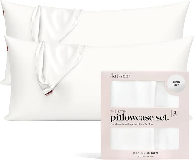 High-Quality Kitsch Satin Pillowcase with Zipper for Hair amp Skin – Softer Than Silk Pillow Cases Smooth Cooling Satin Pillow Case Wrinkle- Machine Washable – King Size Satin Pillow Case 19×36 Ivory 2pcs Premium Material