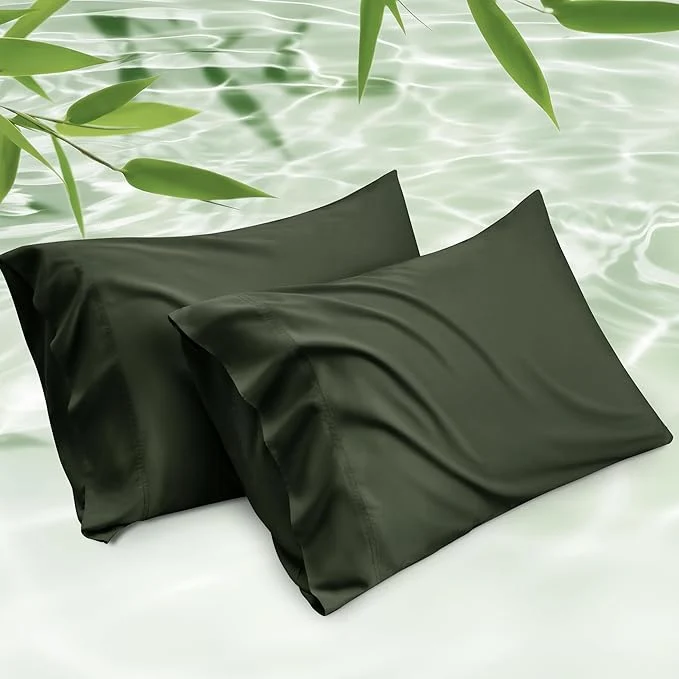 High-Quality Bedsure King Size Pillow Cases Set of 2 Cooling Pillow Cases King Rayon Derived from Bamboo Olive Green Pillowcases PureWoven Silky Soft Bedding Pillow Cover with Envelope Closure 20×36 Inches Premium Material