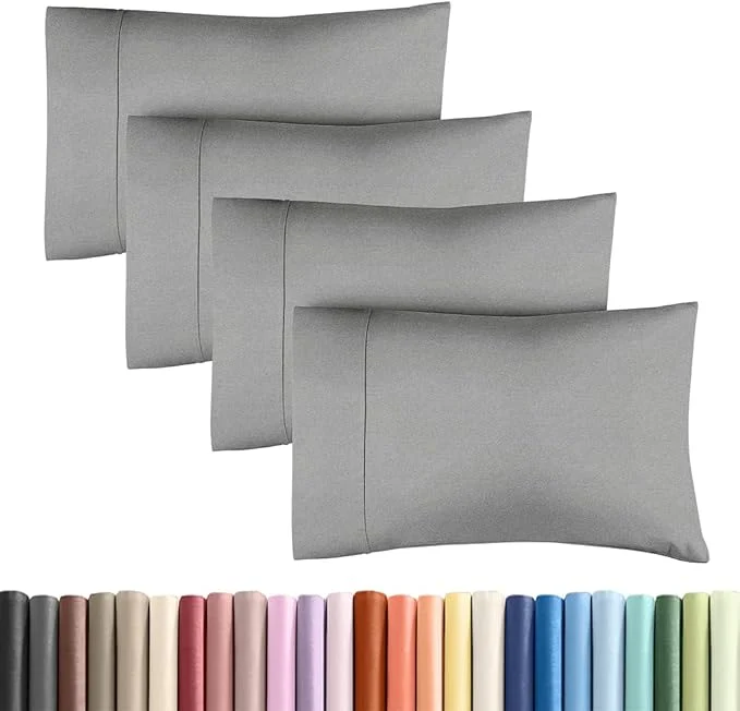 Genuine King Standard Pillow Cases Set of 4 – Soft Hotel Quality Pillowcase Covers – Comfy Bedding for Women Men Kids amp Teens – Machine Washable Pillow Protectors – 4 Piece – King Standard Heathered Grey Artisan