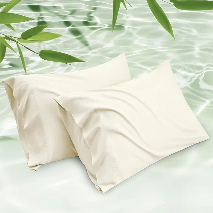 Crafted Bedsure King Size Pillow Cases Set of 2 Cooling Pillow Cases King Rayon Derived from Bamboo Cream Pillowcases PureWoven Silky Soft Cool Bedding Pillow Covers with Envelope Closure 20×36 Inches Superior