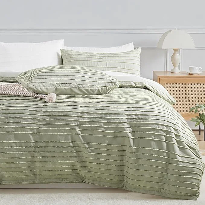 Specialty NEXHOME PRO Duvet Cover 3 Pieces Boho Tufted Duvet Cover Set Soft and Lightweight Washed Microfiber Comforter Cover Set Sage Green 104 x 98 -No Comforter Excellent