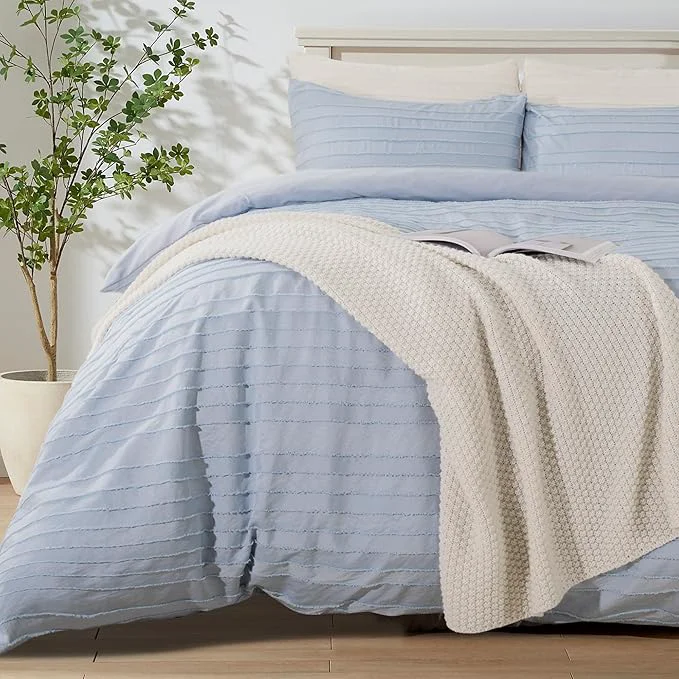 Practical NEXHOME PRO Duvet Cover Queen Blue 3 Pieces Boho Tufted Duvet Cover Set Soft and Lightweight Washed Microfiber Comforter Cover Set for All Season Blue Queen 90 x 90 -No Comforter Optimized
