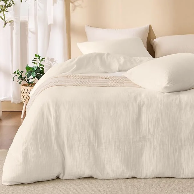 Secure Ivory White Duvet Cover King Sandwashed Cotton Soft King Size Duvet Cover Set 3 Pieces with Zipper Clousre amp Corner Buttons Ivory White King 104 x 90 High-Quality