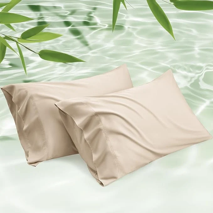 Fast Bedsure King Size Pillow Cases Set of 2 Cooling Pillow Cases King Rayon Derived from Bamboo Beige Pillowcases PureWoven Silky Soft Cool Bedding Pillow Covers with Envelope Closure 20×36 Inches Organic