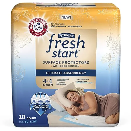Stylish FitRight Fresh Start Disposable Underpads 30 quot x 36 quot 10 Count Bed Pads for Incontinence Absorbent Chucks Pads with The Odor-Control Power of ARM amp Hammer 10 Count Pack of 1 Next-Generation