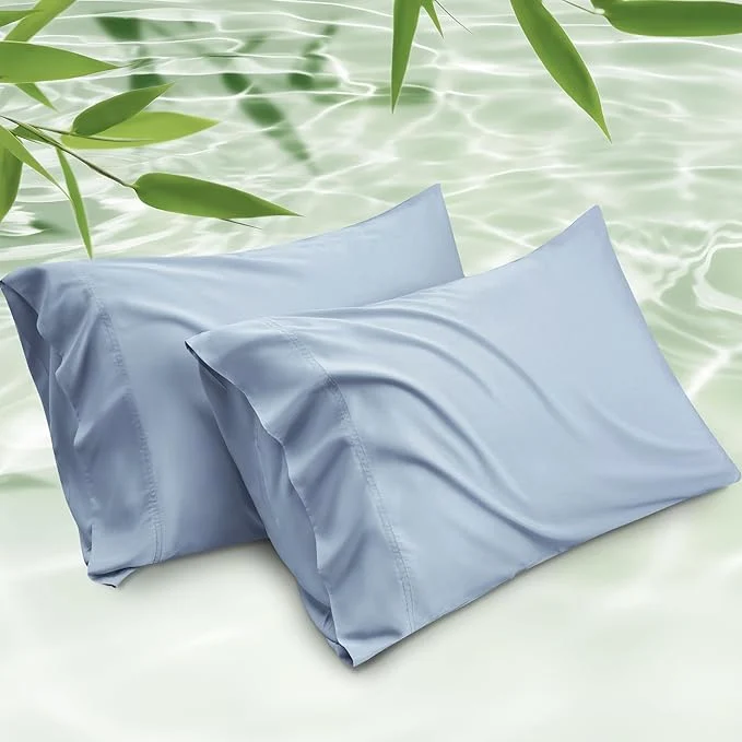 Classic Bedsure King Size Pillow Cases Set of 2 Cooling Pillow Cases King Rayon Derived from Bamboo Light Blue Pillowcases PureWoven Silky Soft Bedding Pillow Covers with Envelope Closure 20×36 Inches Premium