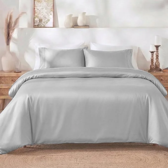 Reusable California Design Den 3 Pc King Size Duvet Cover Set -Winner Good Housekeeping Bedding Awards 2025 400 Thread Count Cotton Sateen Duvet Cover Cotton Button Closure Corner Ties-Light Grey Specialty
