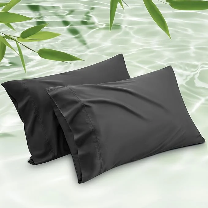 Certified Bedsure Pillow Cases Queen Cooling Pillow Cases Rayon Derived from Bamboo Black Pillowcases Queen Size Set of 2 PureWoven Silky Soft Bedding Pillow Covers with Envelope Closure 20×30 Inches Verified
