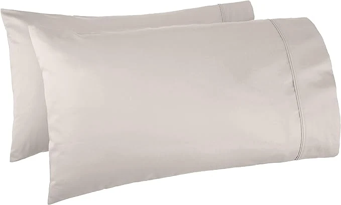 Top-Quality Amazon Basics 400 Thread Count Cotton Pillow Cases King Set of 2 Stone Gray 40 quot L x 20 quot W Pillows Not Included Safe