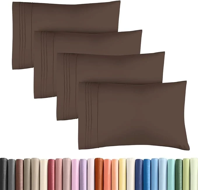 Reliable Standard Pillow Cases Set of 4 – Ultra Soft Hotel Quality Pillowcase Covers – Comfy Cozy Bedding for Women Men Kids amp Teens – Machine Washable Pillow Protectors – 4 Piece Set – Standard Size Brown Traditional
