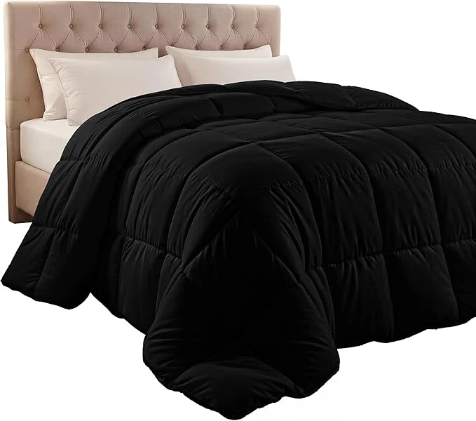 Luxury Utopia Bedding Comforter Duvet Insert Quilted Comforter with Corner Tabs Box Stitched Down Comforters Queen Size Black Safe