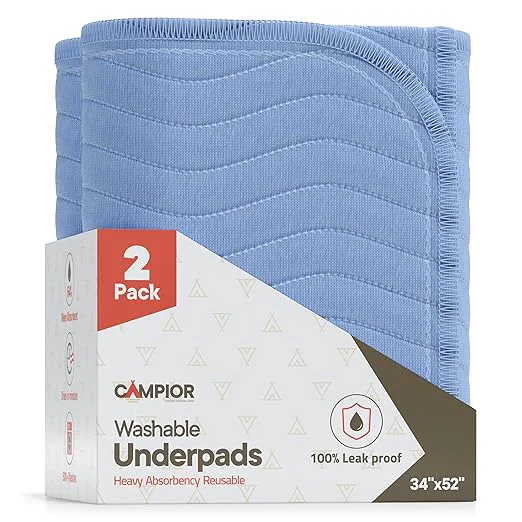 High-End Washable Underpads Extra Large 34 quot x52 quot Pack of 2 – Reusable Waterproof Bed Pads for Adults amp Seniors Extra Heavy Absorbency Incontinence amp Bedwetting Pads Soft Non-Slip TPU Backing Blue. Certified