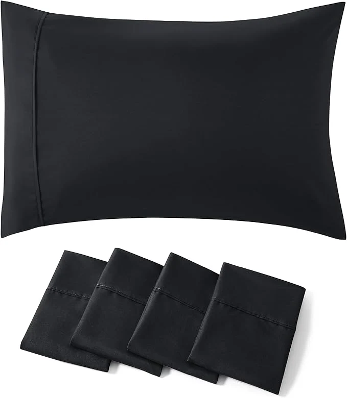 Lightweight Bedsure Queen Pillow Cases Set of 4 – Black Brushed Microfiber Pillowcases 4 Pack Super Soft Pillowcase Pillow Case Covers with Envelope Closure for Kids Wrinkle Fade Resistant 20×30 Inches Contemporary