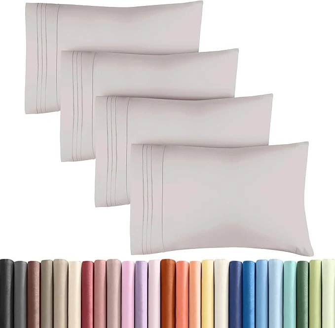 Premium Material King Pillow Cases Set of 4 – Ultra Soft Hotel Quality Pillowcase Covers – Comfy Cozy amp Wrinkle – Shrinkage Stain amp Fade Resistant – Machine Washable Pillow Protectors – 4 Piece Set – Light Grey Sustainable