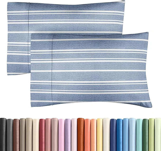 Exceptional Queen Pillow Cases Set of 2 – Ultra Soft Hotel Quality Pillowcase Covers – Comfy Cozy amp Wrinkle – Shrinkage and Fade Resistant – Machine Washable Pillow Protectors – 2 Piece Set – Blue Stripes 3 Professional