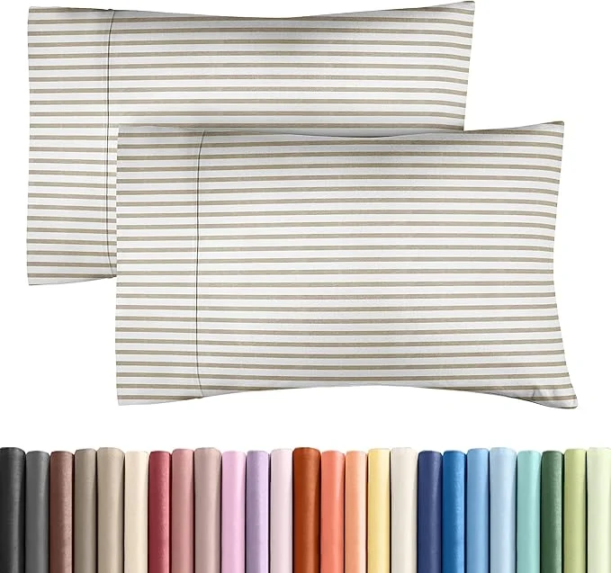 Classic King Pillow Cases Set of 2 – Ultra Soft Hotel Quality Pillowcase Covers – Comfy Cozy amp Wrinkle – Shrinkage and Fade Resistant – Machine Washable Pillow Protectors – 2 Piece Set – Beige Stripes 2 Fine