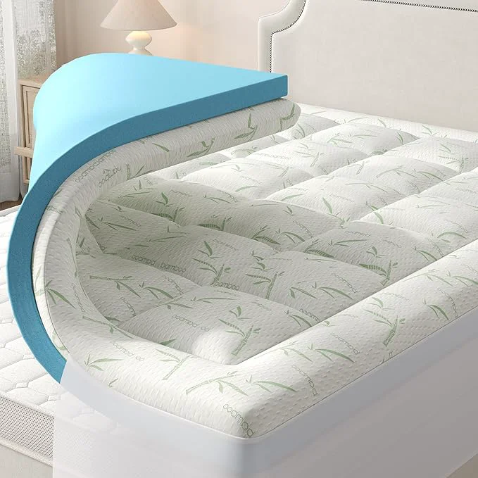 Comfortable DUMOS Dual Layer 4 Inch Mattress Topper Full Memory Foam Mattress Topper – 2 Inch Gel Memory Foam and 2 Inch Pillow Top Mattress Pad Cover for Back Pain Thick Soft Topper with 8-16 Inch Deep Pocket Pure