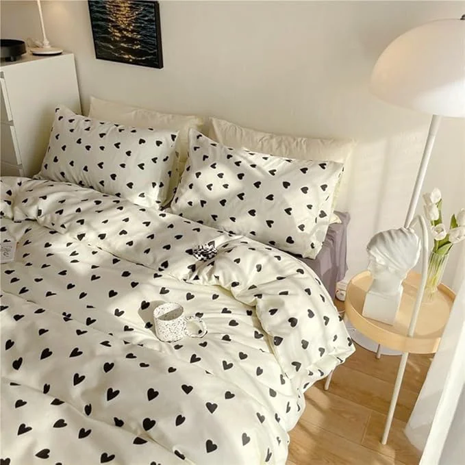 Original Nayoroom Black and White Heart Duvet Cover Twin Size Black Hearts Printed on White Bedding Set 2 Pcs Cute Kawaii Soft Breathable Microfiber Comforter Cover Valentine Gifts for Kids Girls Certified
