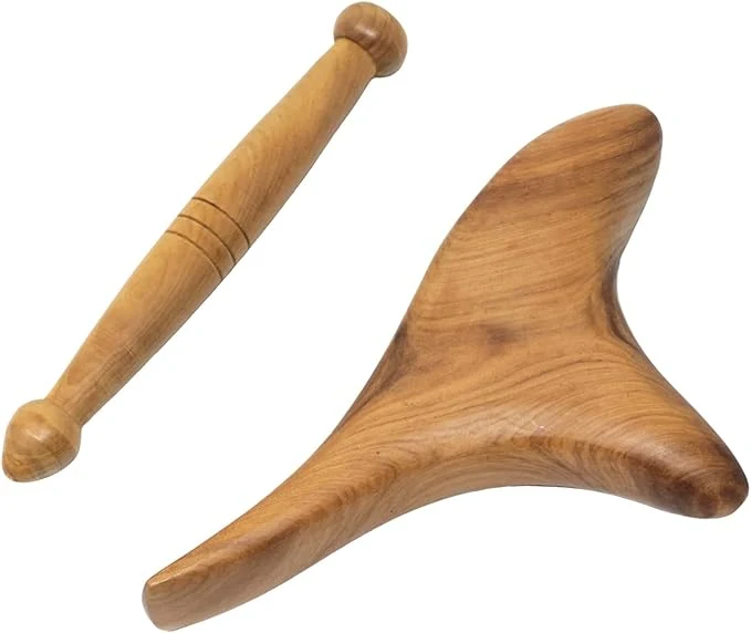 Official Honbay 2PCS Reflexology Tools Wood Body Massager Triangle Gua Sha Board Professional