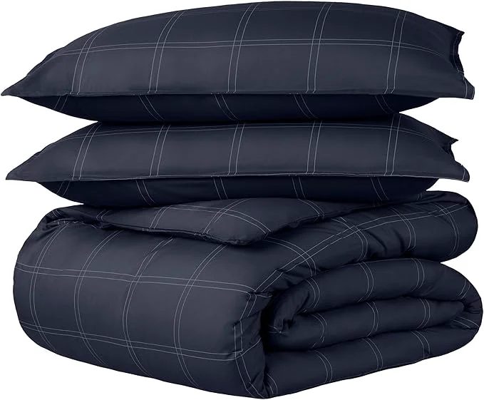 Reliable Bare Home Bedding Duvet Cover King Size – Premium 1800 Super Soft Collection – Lightweight Cooling – Soft Breathable Bedding Duvet Cover King Modern Plaid – Midnight Blue White Safe