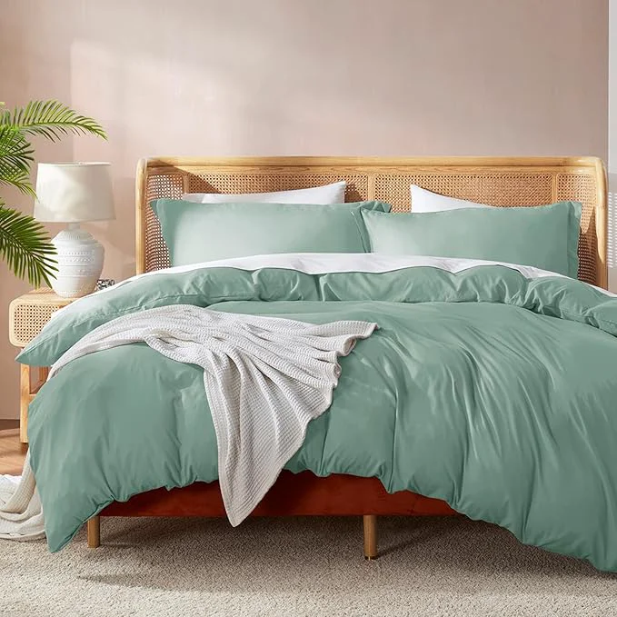 Natural Nestl Twin Duvet Cover Set – Soft Double Brushed Sage Green Duvet Cover Twin XL 2 Piece with Button Closure 1 Duvet Cover 68×90 inches and 1 Pillow Sham Secure