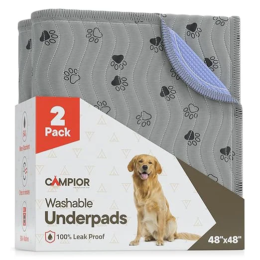 Smooth Washable Underpads 48 quot x48 quot Pack of 2 – Reusable Waterproof Bed Pads for Pets Kids amp Elderly Extra Heavy Absorbent Incontinence Training amp Bedwetting Pads Non-Slip TPU Backing Grey amp Blue Powerful