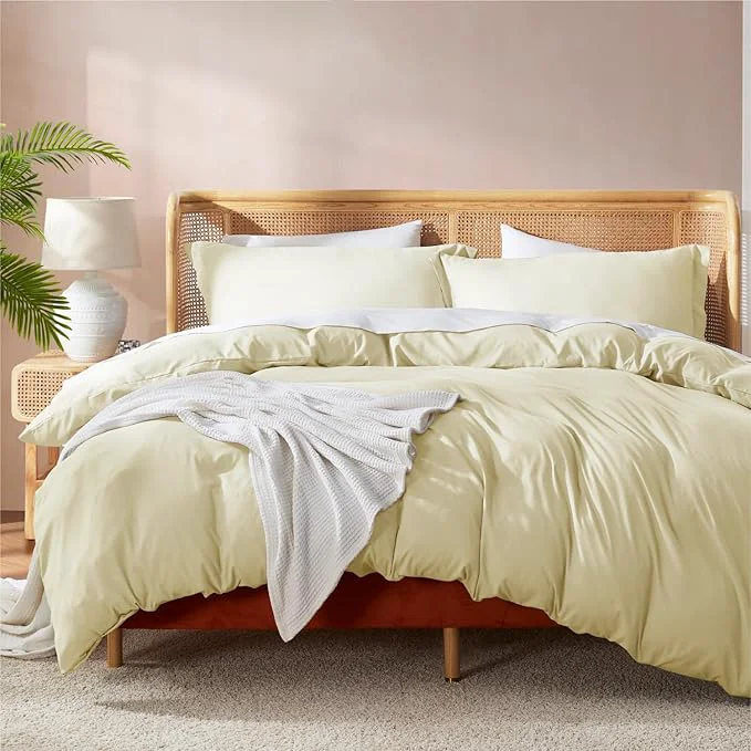 Next-Generation Nestl Vanilla Yellow California King Duvet Cover Sets – Soft Double Brushed Cal King Duvet Cover 3 Piece with Button Closure 1 Duvet Cover 104×98 inches and 2 Pillow Shams Elegant