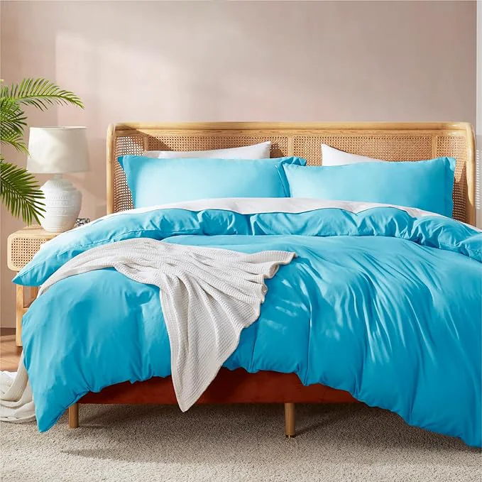 Lightweight Nestl Bright Blue California King Duvet Cover Sets – Soft Double Brushed Cal King Duvet Cover 3 Piece with Button Closure 1 Duvet Cover 104×98 inches and 2 Pillow Shams Fine