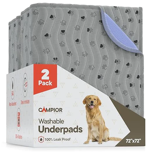 Unique Washable Underpads 72 quot x72 quot Pack of 2 – Reusable Waterproof Bed Pads for Pets Kids amp Elderly Extra Heavy Absorbent Incontinence Training amp Bedwetting Pads Non-Slip TPU Backing Grey amp Blue Sustainable
