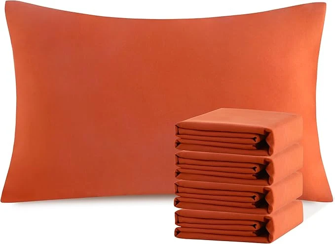 Clean NTBAY Queen Pillowcase Set – 4 Pack Brushed Microfiber 20×30 Pillowcases – Soft Wrinkle- Fade-Resistant Stain-Resistant Brunt Orange Pillowcases with Envelope Closure – 20×30 Inches Traditional
