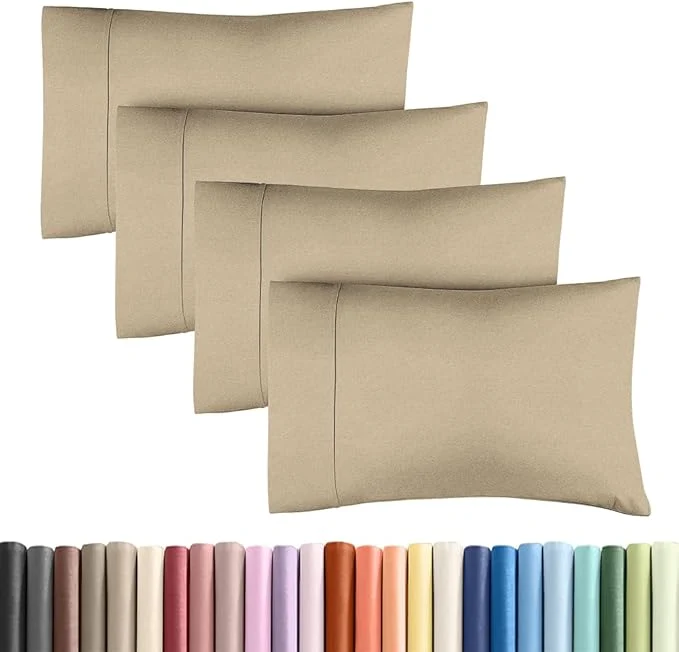 Expertly Made Standard Pillow Cases Set of 4 – Soft Hotel Quality Pillowcase Covers – Comfy Bedding for Women Men Kids amp Teens – Machine Washable Pillow Protectors – 4 Piece Set – Standard Size Heathered Beige Functional