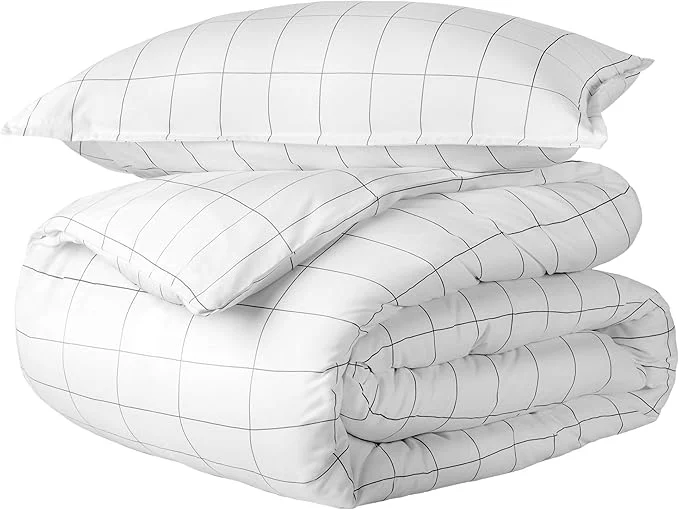 Solid Bare Home Bedding Duvet Cover Extra Long – Premium 1800 Super Soft Collection – Lightweight Duvet Cover – Soft Textured Twin Twin XL Grid – White Grey Innovative