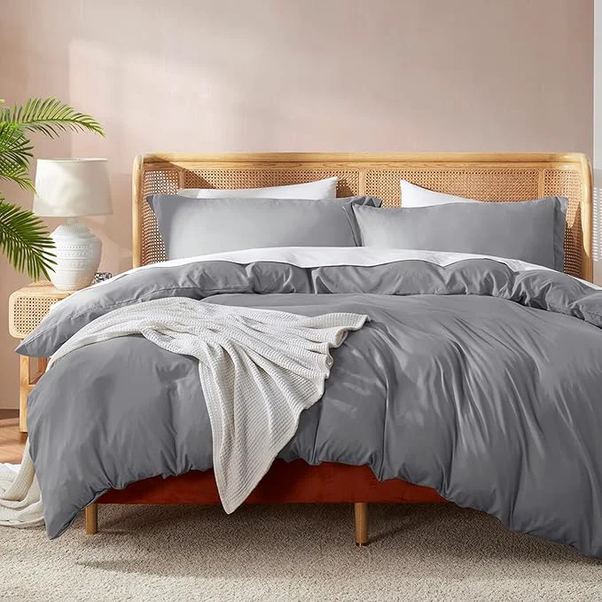 Organic Nestl Grey Duvet Cover King Size – Soft Double Brushed King Duvet Cover Set 3 Piece with Button Closure 1 Duvet Cover 104×90 inches and 2 Pillow Shams Elite