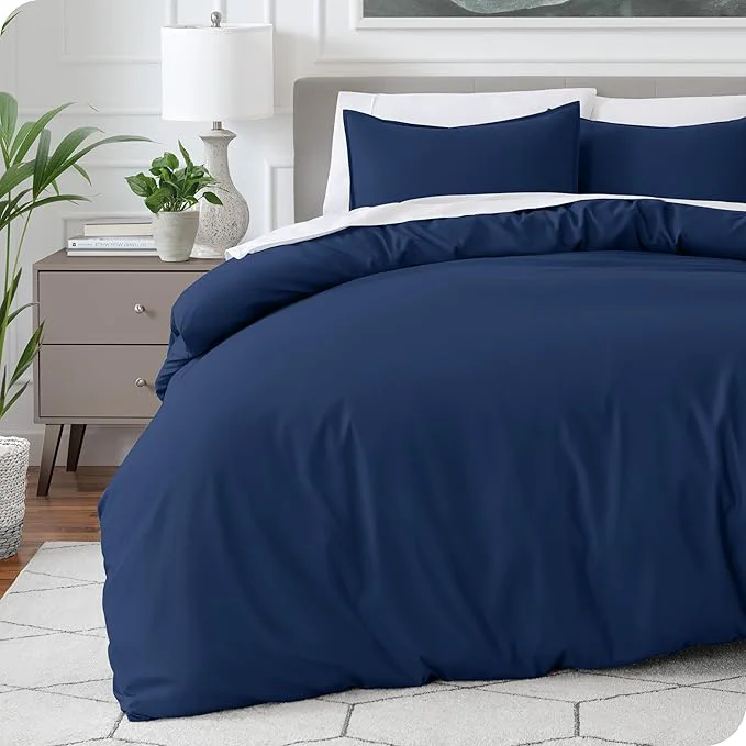 High-Performance Bare Home Bedding Duvet Cover Queen Size – Premium 1800 Super Soft Duvet Covers Collection – Lightweight Cooling Duvet Cover – Soft Breathable Bedding Queen Dark Blue Smooth