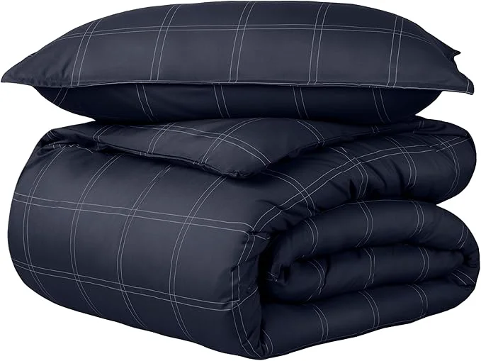 Healthy Bare Home Bedding Duvet Cover Set Extra Long Size – Premium 1800 Collection – Lightweight Cooling – Soft Textured Twin Twin XL Modern Plaid – Midnight Blue White Exclusive