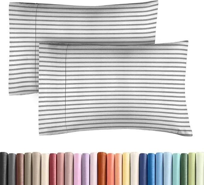 Elegant King Standard Pillow Cases Set of 2 – Ultra-Soft Hotel Quality Pillowcase Covers – Comfy Cozy amp Fade – Wrinkle Resistant – Machine Washable Pillow Protectors – 2 Piece Set – Grey Stripes 2 Secure