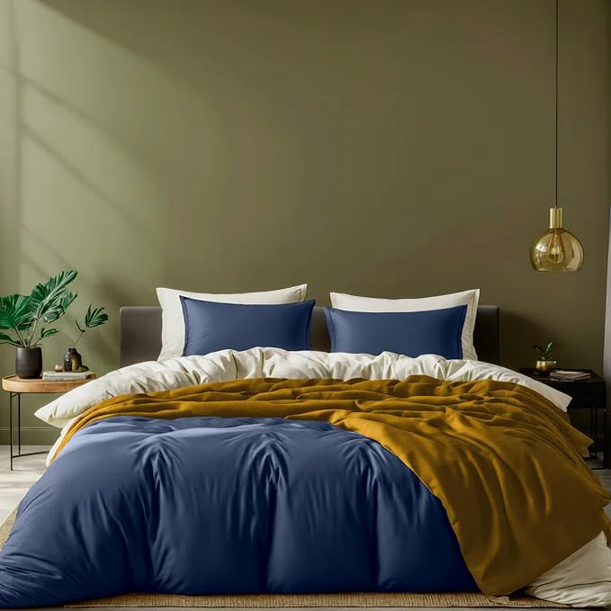 Solid White Classic Navy Duvet Cover Queen Size with Zipper Microfiber Duvet Cover Set of 1 Down Comforter Cover with 2 Pillow Shams Comforter Not Included Organic