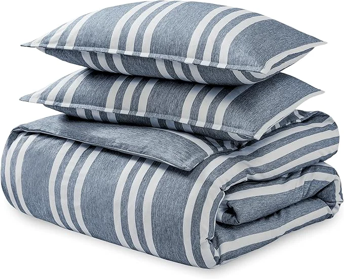 Outstanding Bare Home Bedding Duvet Cover Queen Size – Premium 1800 Super Soft Collection – Lightweight Cooling Soft Breathable Duvet Cover Queen Stripe – Heathered Midnight Blue Fine Crafted